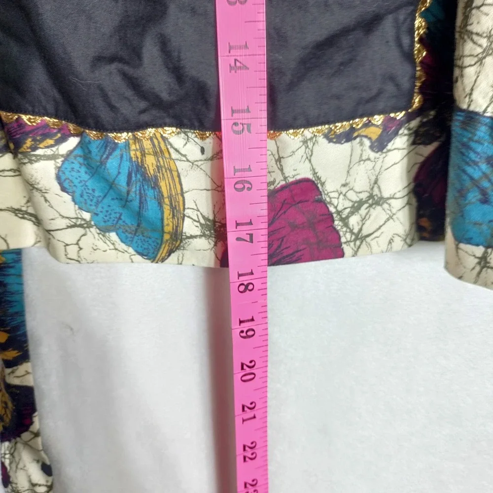 Vintage Style Butterfly Batik Half Apron Blue Magenta Gold Trim Pocket Handmade